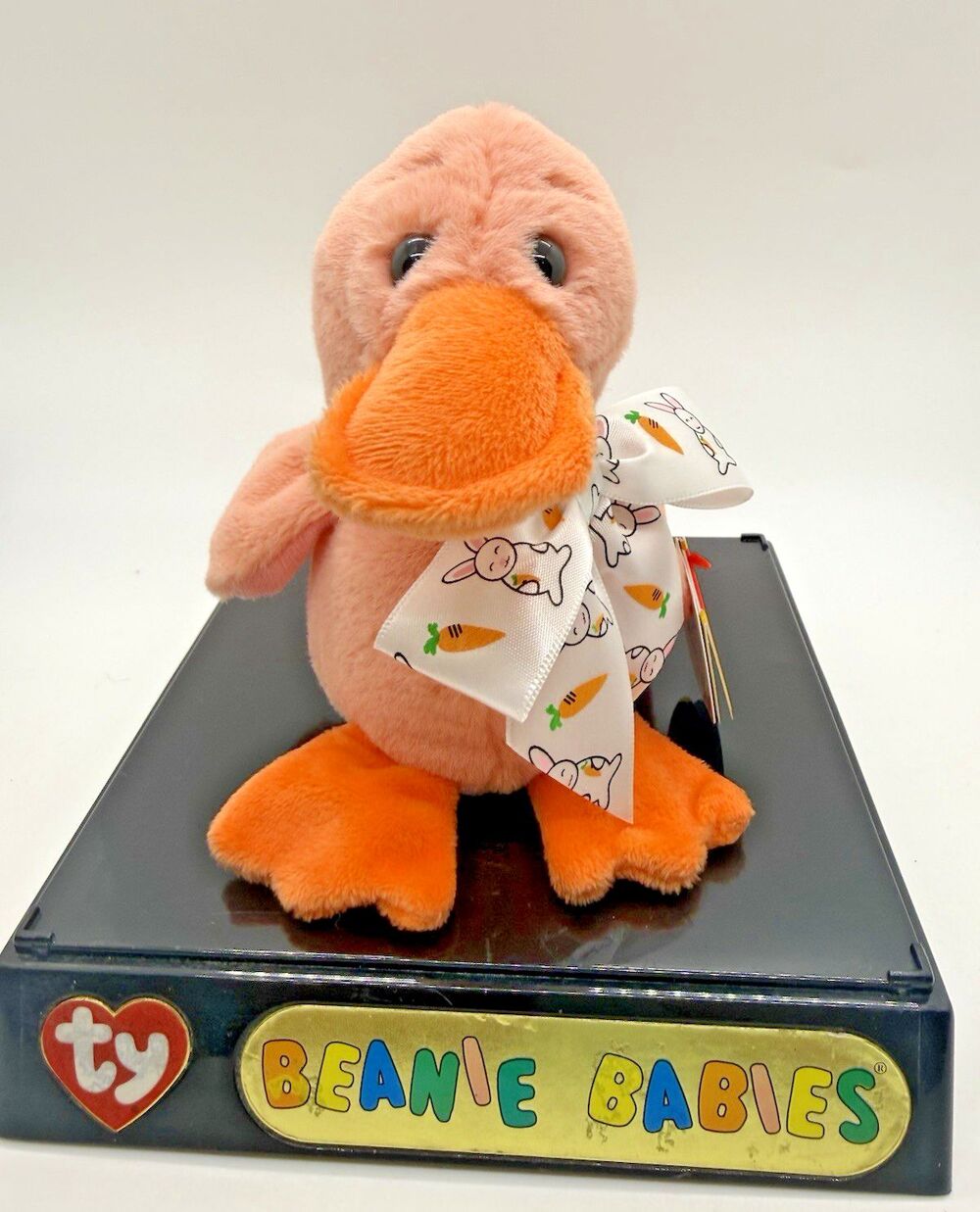 Ty Beanie Baby‎ Quackers the Duck Peach Pink Plush Easter Bunny Ribbon 41329